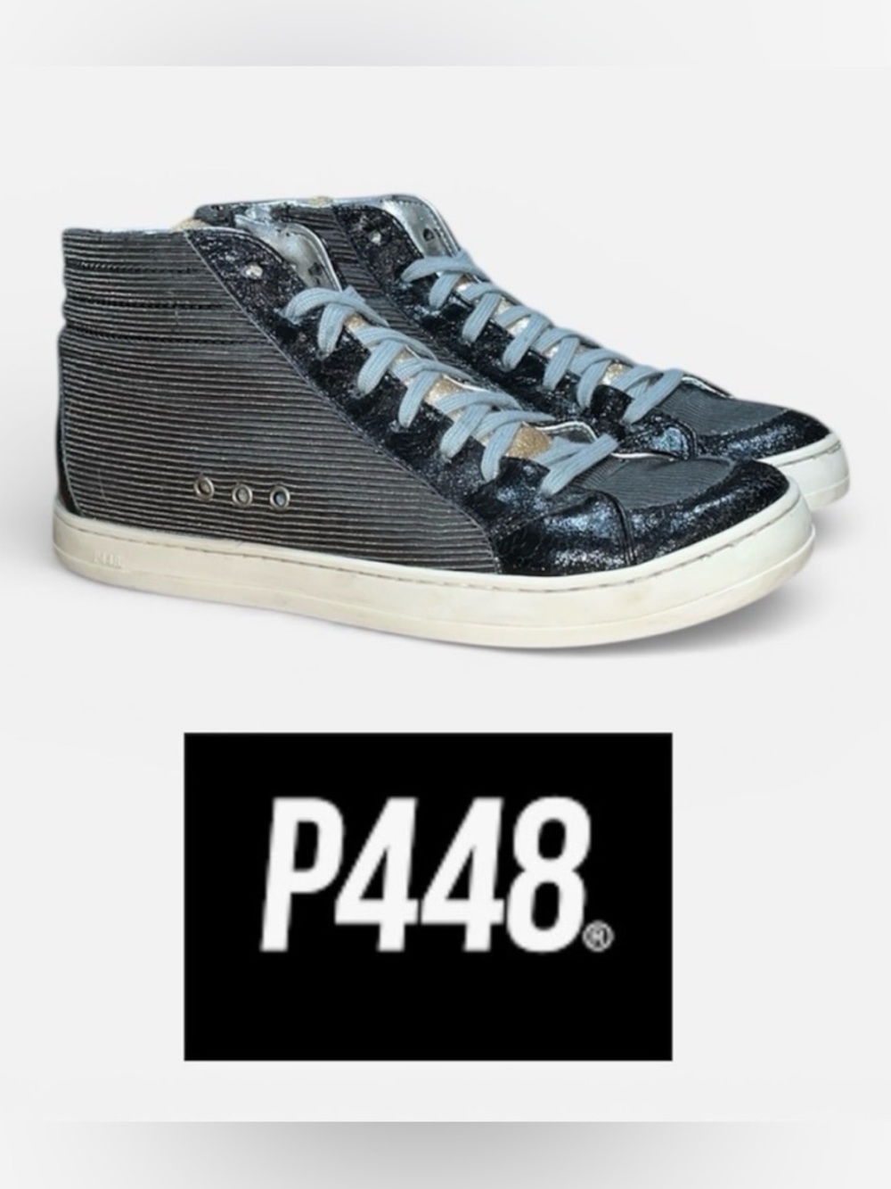 P448 Skate Leather High-top Zip Sneaker in Black/Gray/Gold Size EU 37